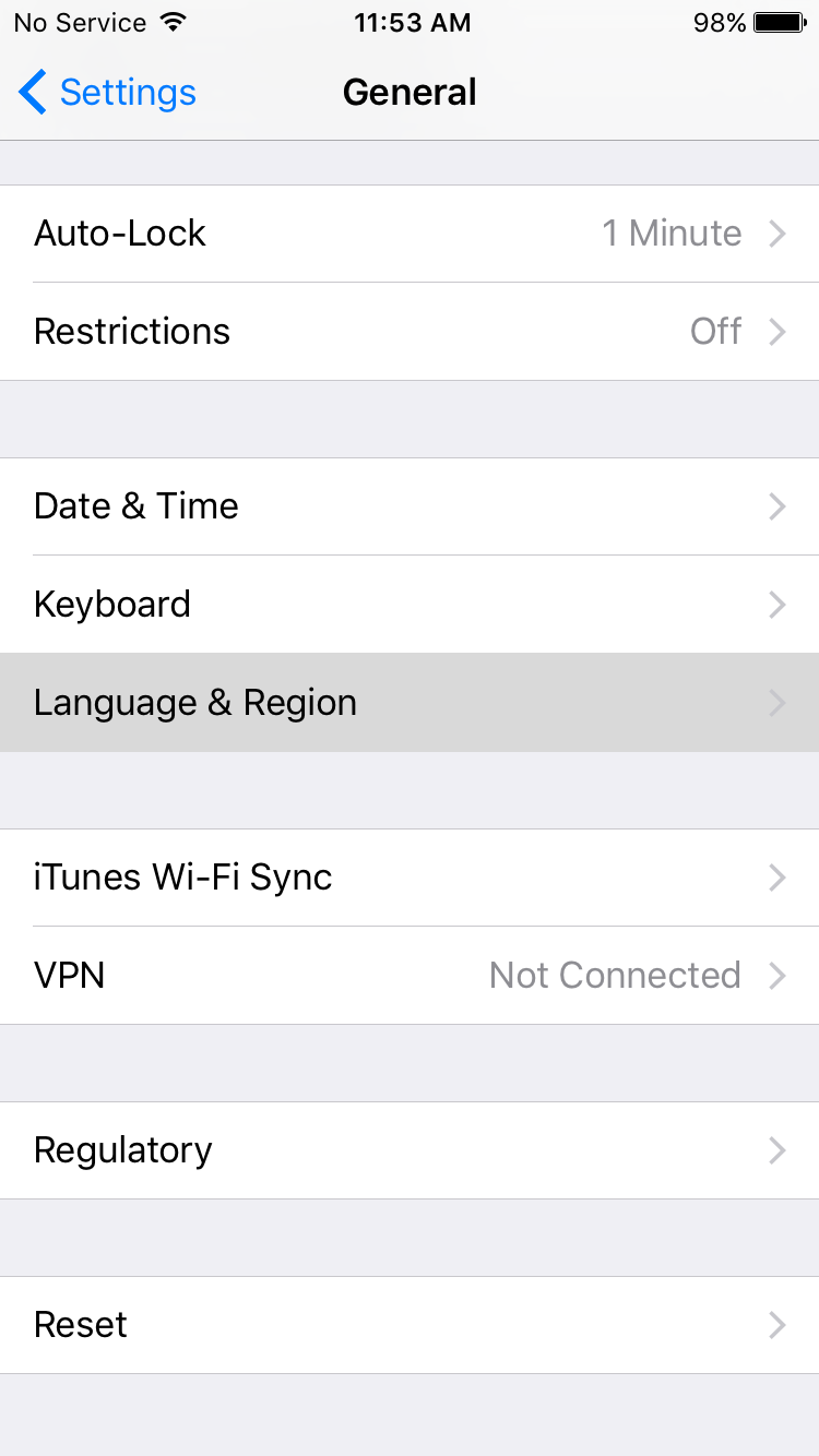 iOS Settings- Language&Region